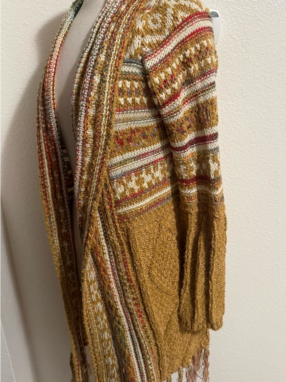 Cozy Mustard Fair Isle Open-Front Women's Sweater